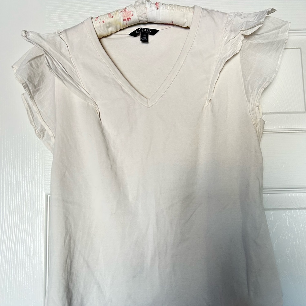 Lauren Ralph Lauren Cream Ruffle Sleeve Blouse